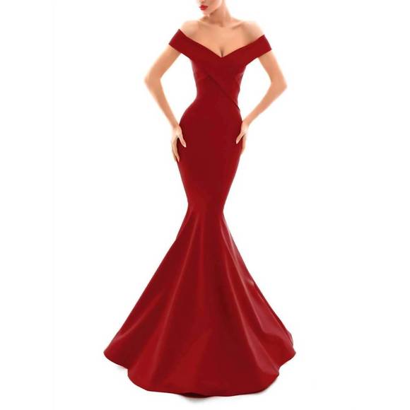NEW TARIK EDIZ mermaid gown in wine - Picture 1 of 2